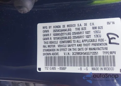 2016 Honda Cr-V Ex z USA, uszkodzony, nr VIN 3CZRM3H54GG712251